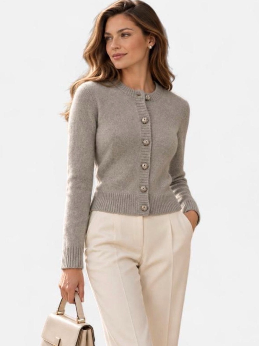 Song of Style Classic Timeless Old Money Button Cardigan Gray Sweater Size Small